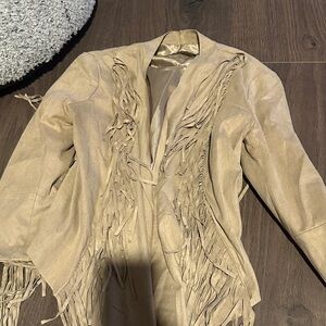 Bershka Tan Leather Fringe Jacket